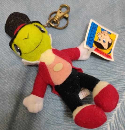 Vintage Walt Disney Pinocchio Jiminy Cricket Key Chain Holder Plush Doll Figure Type B