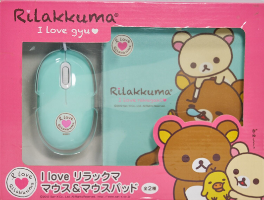 San-X Rilakkuma I Love Gyu Mouse & Mouse Pad Set Type A