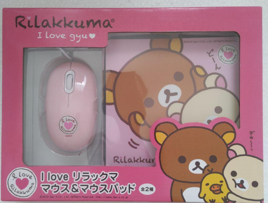 San-X Rilakkuma I Love Gyu Mouse & Mouse Pad Set Type B