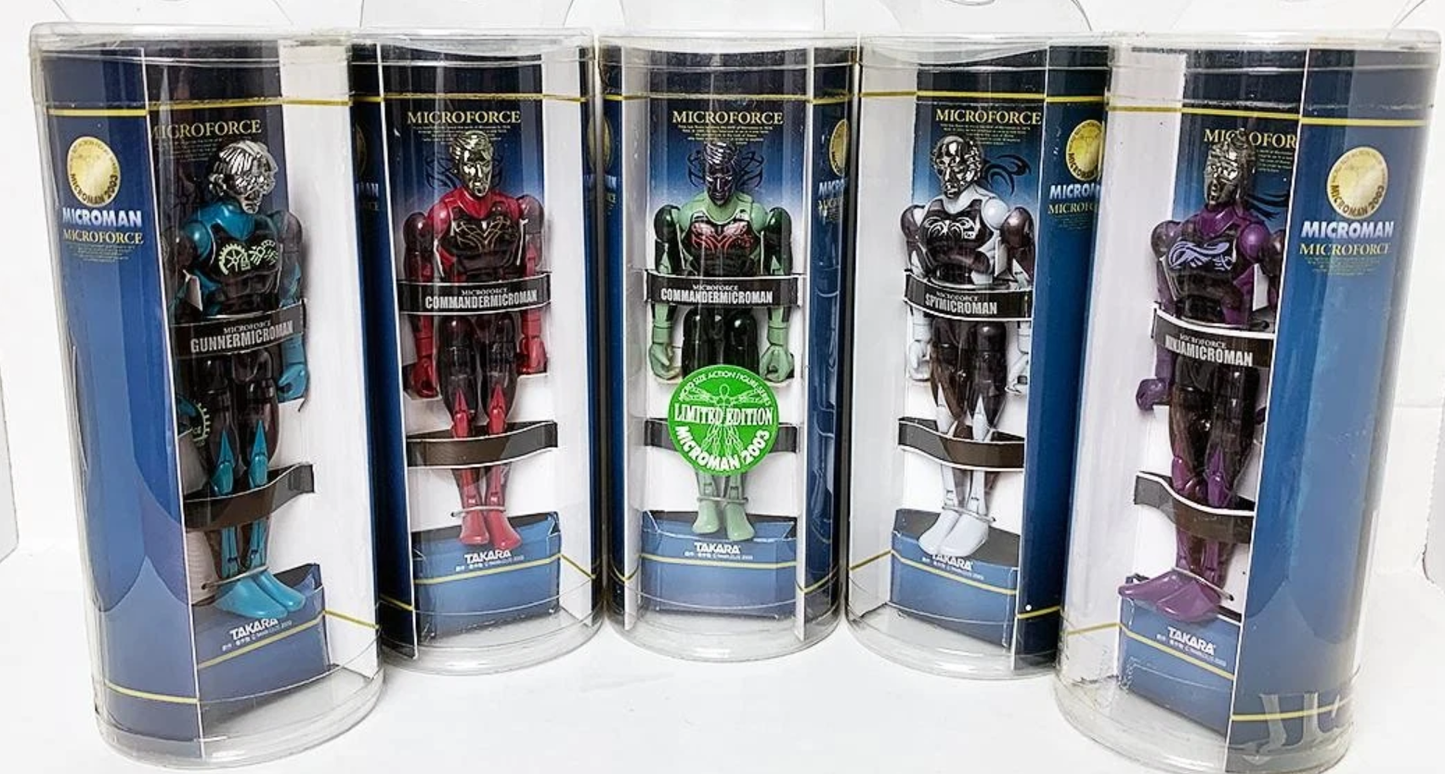 Takara 2003 Microman Micro Size Force Commander 5 Action Figure Set Ninja Gunner Spy Limited Edition