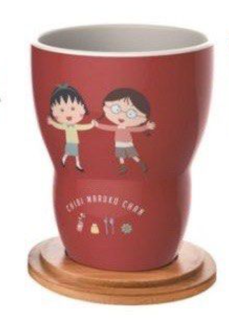 Chibi Maruko Chan Watsons Limited 5" Ceramics Mug Cup & Bamboo Lip Coaster Set Red ver