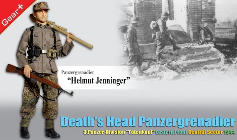 Dragon 1/6 12" 70785 WWII Death's Head Panzergrenadier 3 Panzer Division Totenkopf Eastern Front Cantral Sector 1944 Panzergrenadier Helmut Jenninger Action Figure
