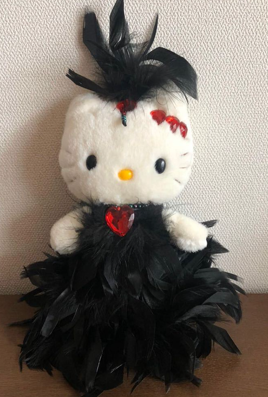 Sanrio 2000 Hello Kitty Vivitix Girls Real Black Feather 8" Plush Doll Figure