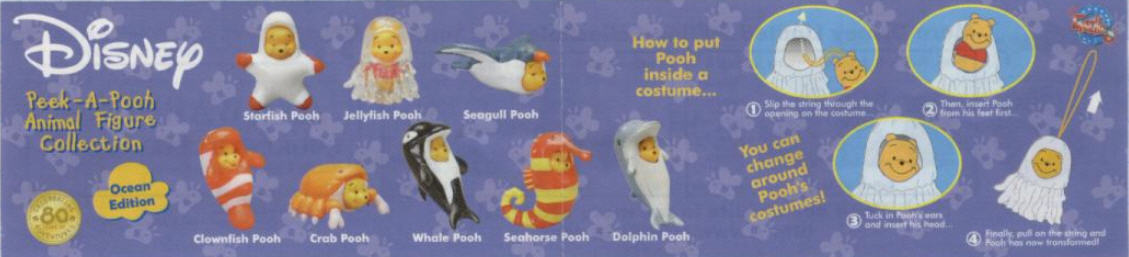 Yujin Disney Gashapon Winnie The Pooh Peek-A-Pooh Animal Wear Part 8 Ocean Edition 8 Collection Figure Set