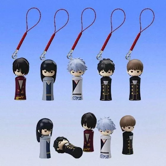 Bandai Gintama Gashapon Netsuke Kokeshi Doll 5 Mascot Strap Collection Figure Set