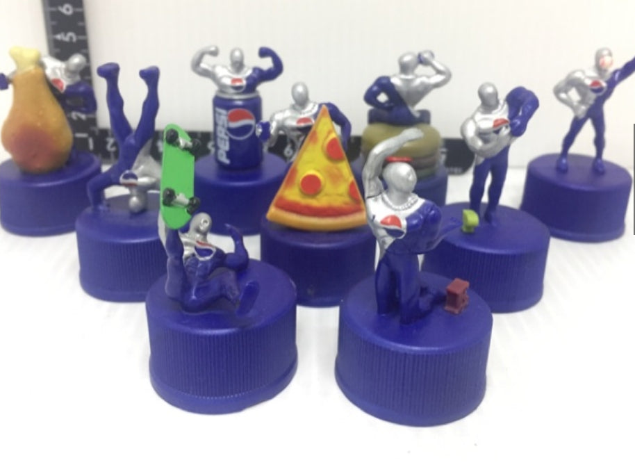 Pepsiman 9 Bottle Cap Trading Figure Set Used