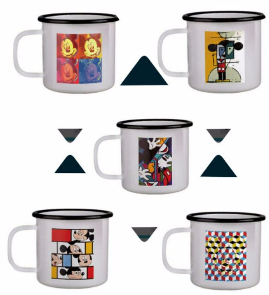 Disney Family Mart Taiwan Limited Mickey Mouse Enamel Porcelain 5 Mug Cap Set