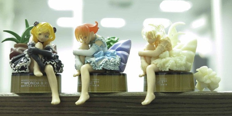 Kaiyodo Takara Wonda & Reset Win Chan 3 Bottle Drink Cap Figure Set Used - Lavits Figure