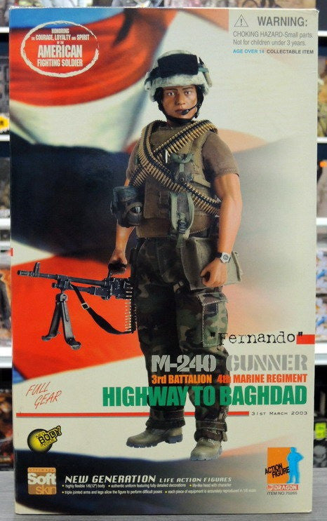 Dragon 12" 1/6 M-240 Gunner 3rd Battalion 4th Marine Regiment Highway To Baghdad Fernando Action Figure - Lavits Figure
- 1