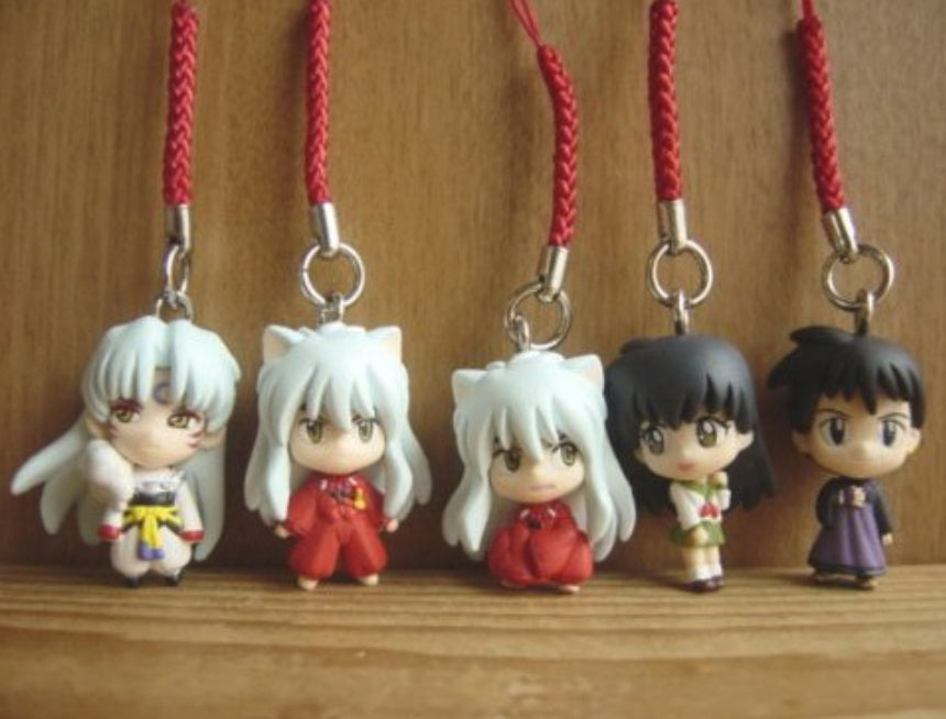 Bandai 2009 Inuyasha Gashapon 5 Strap Mascot Figure Set