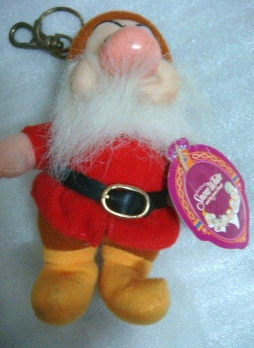 Vintage Walt Disney Grumpy Key Chain Holder Plush Doll Figure