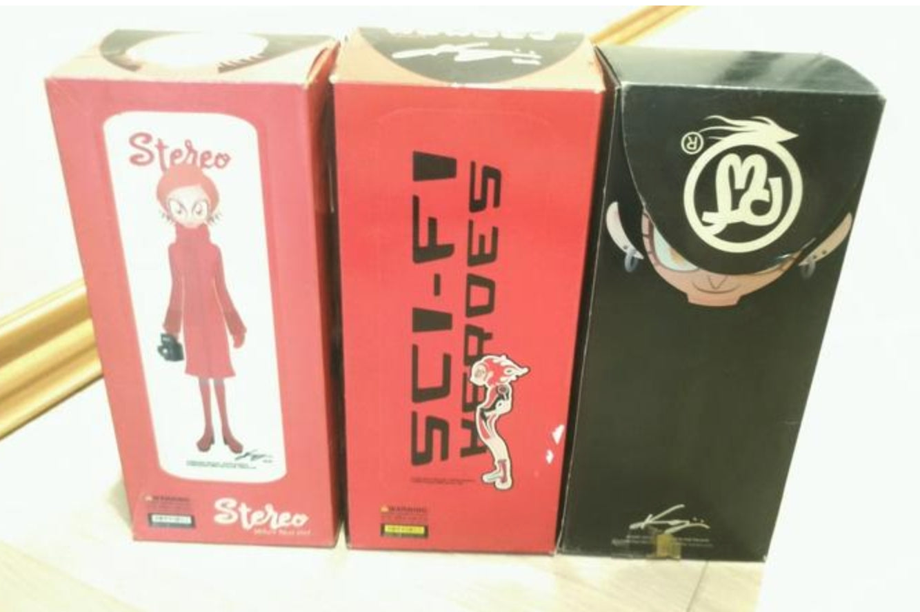 2002 Koji Takeuchi Flying Cat Who's Next Girl Stereo & Angry 3 9" Vinyl Figure Set