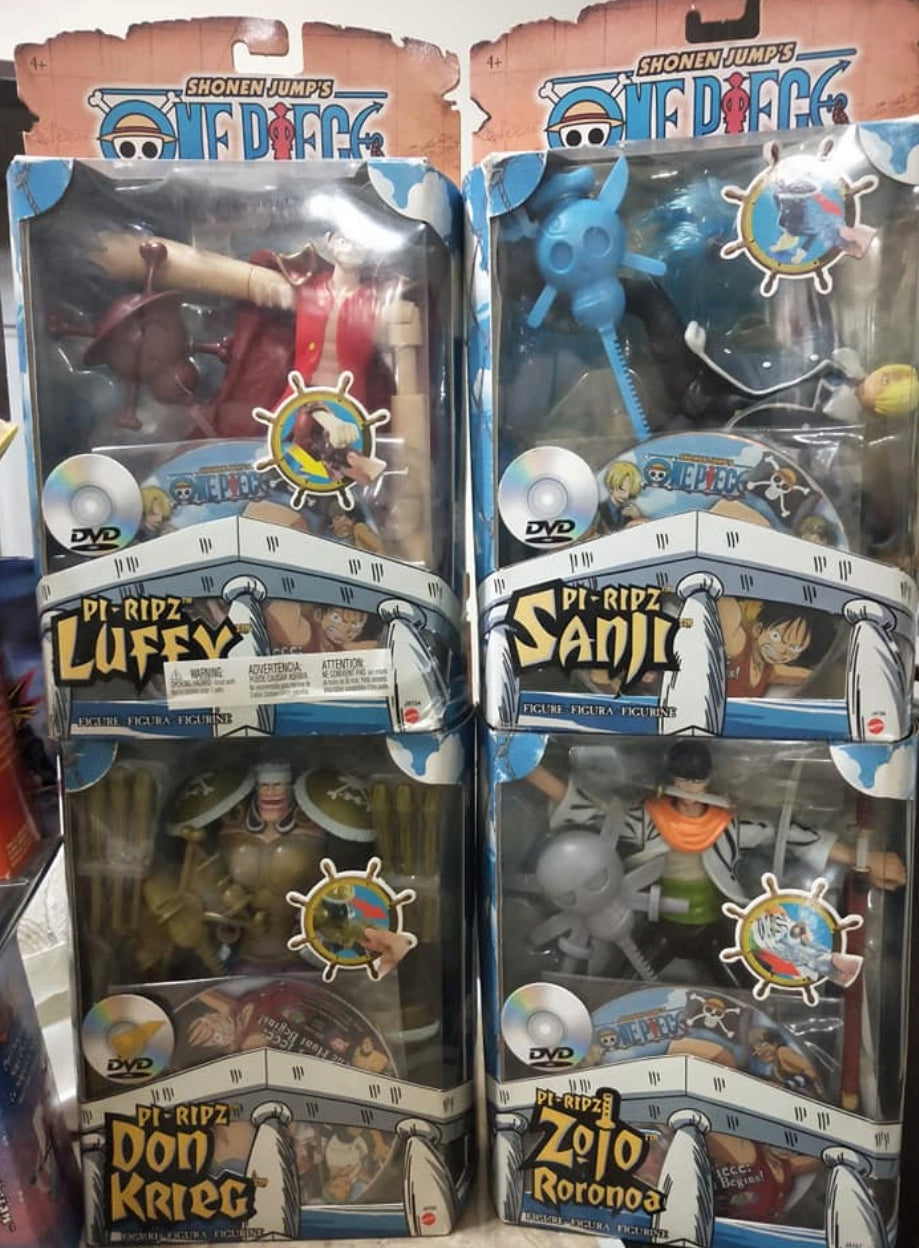Mattel Shonen Jump's One Piece Power Ripz Pi-Ripz Luffy Sanji Zolo Don Krieg 4 Action Figure Set