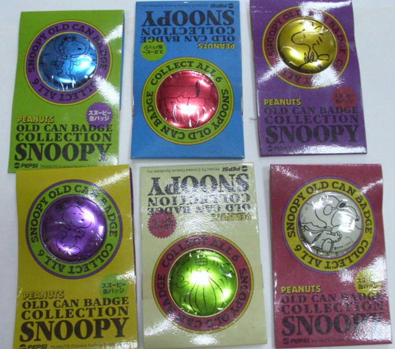 Pepsi The Peanuts Snoopy Old Can Badge Collection 6 Figure Set