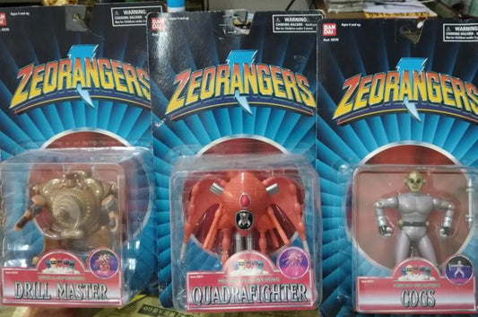 Bandai 1996 Power Rangers Zeo Ohranger Drill Master Quadrafighter Cogs 3 5" Action Figure Set