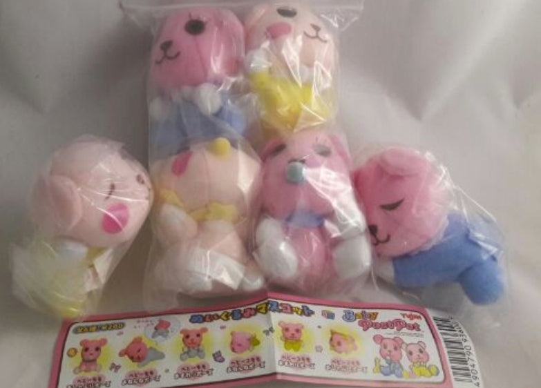Yujin Gashapon Baby Postpet Characters 6 Mini Plush Doll Strap Collection Figure Set