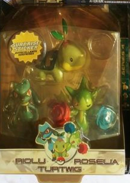 Jakks Pacific 2007 Pokemon Pocket Monster Diamond And Pearl Riolu Roselia Turtwig Trading Collection Figure
