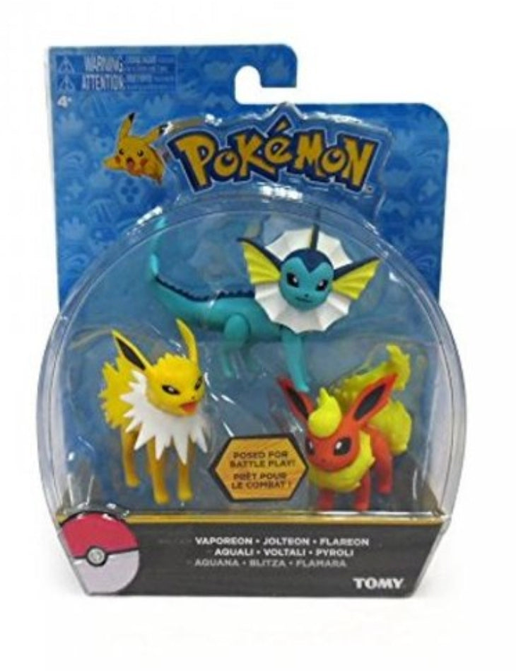 Tomy Pokemon Pocket Monster Vaporeon Jolteon Flareon 3 Mini Pack Figure Set
