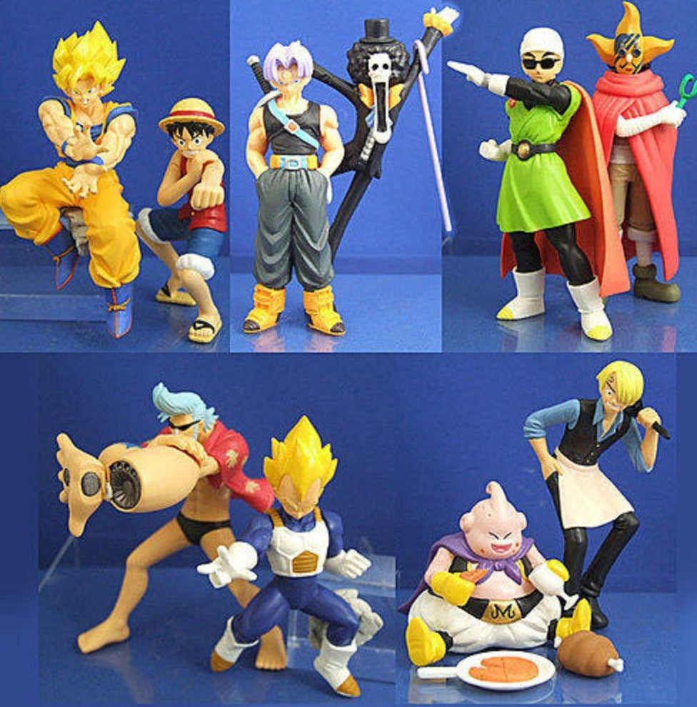 Bandai 40th Weekly Jump Dragon Ball Z DBZ x One Piece Part 1 & Part 2 10 Trading Figure Set