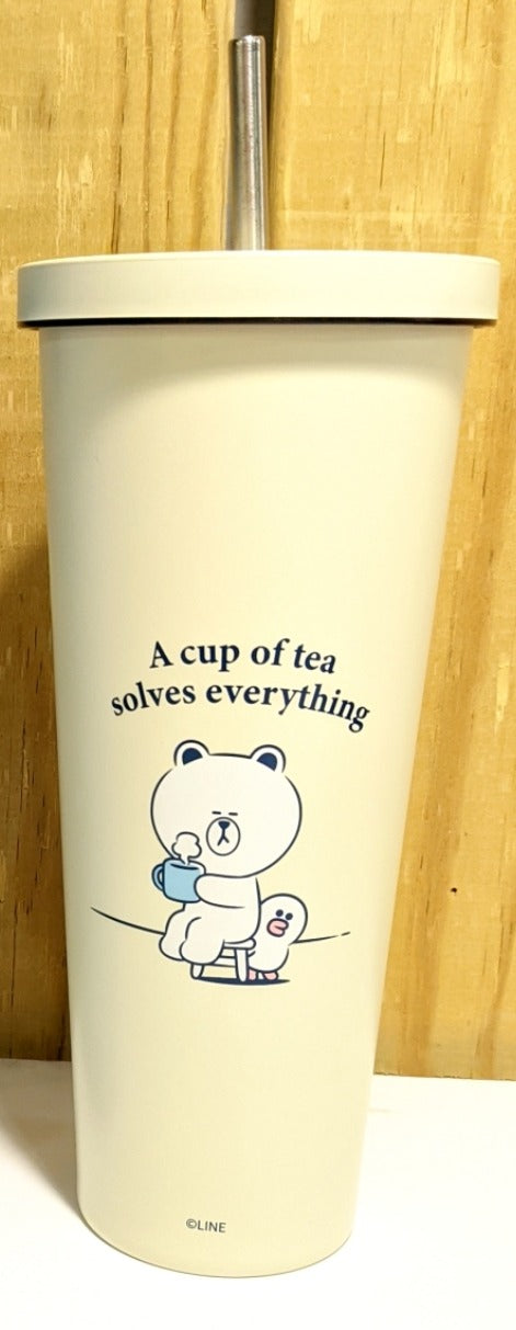 Taiwan Family Mart Limited Line Brown & Friends 304 Stainless Steel Cup w/ Straw Figure Type B