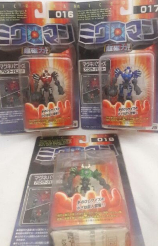 Takara 1999 Microman Micronauts Magne Power Series 016 017 018 Demon Red Blue Green Action Figure Set