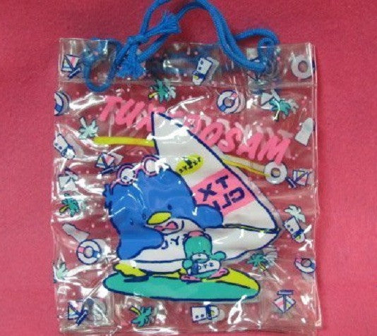 Sanrio 1987 Tuxedo Sam Penguin 8" x 7"x 4" Plastic Tote Bag - Lavits Figure
- 1