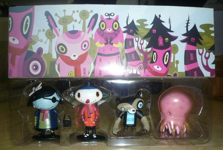Flying Cat 2004 Nathan Jurevicius Scarygirl Set A Jellyfish Snow T Bear 4 3" Vinyl Figure Set - Lavits Figure