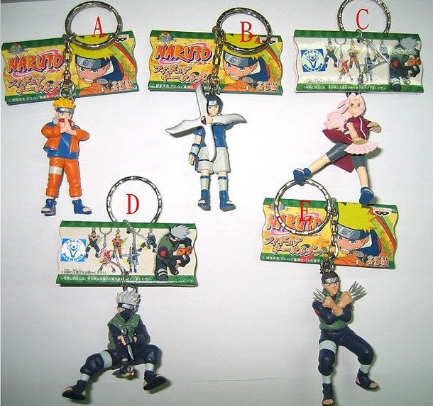 Banpresto 2003 Naruto Shippuden 5 Mascot Key Chain Holder Strap Trading Figure Set - Lavits Figure
