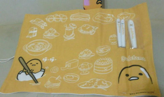 Sanrio Gudetama Taiwan Family Mart Limited Place Mat w/Ceramics Spoon Chopstick Type B