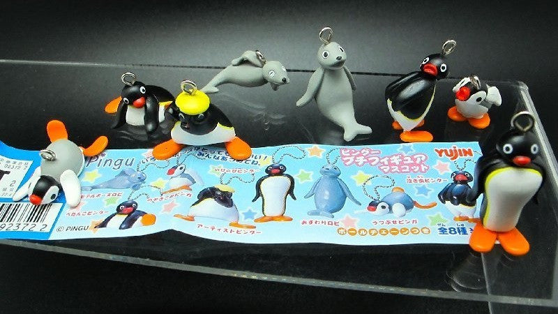 Yujin Pingu Penguin Gashapon 8 Mini Mascot Swing Strap Trading Figure Set - Lavits Figure