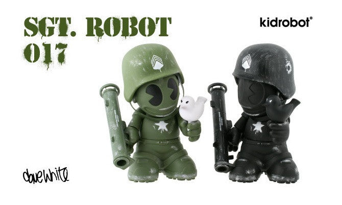 Kidrobot 2009 Dave White Kidrobot Mascot No 17 Sgt Robot Green & Black Ver 2 7" Vinyl Figure Set - Lavits Figure