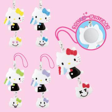 Yujin Sanrio Hello Kitty Gashapon Smiling Face Series 5 Mini Mirror Strap Figure Set