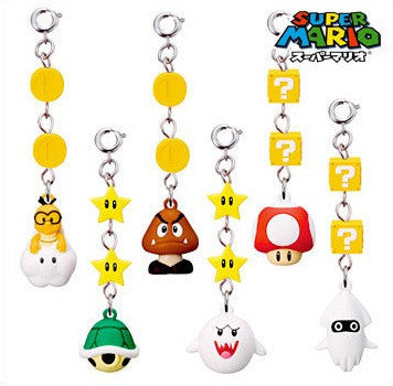 Yujin Super Mario Bros Gashapon Ring Ring Strap 6 Figure Set