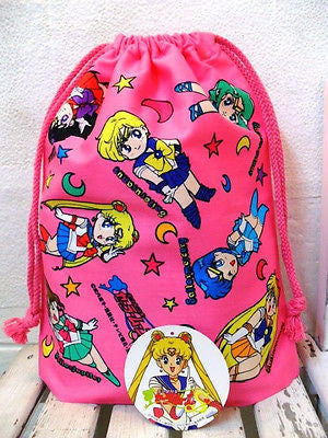 Bandai Vintage Pretty Soldier Sailor Moon 12"x14.5" Big Drawstring Cotton Bag - Lavits Figure