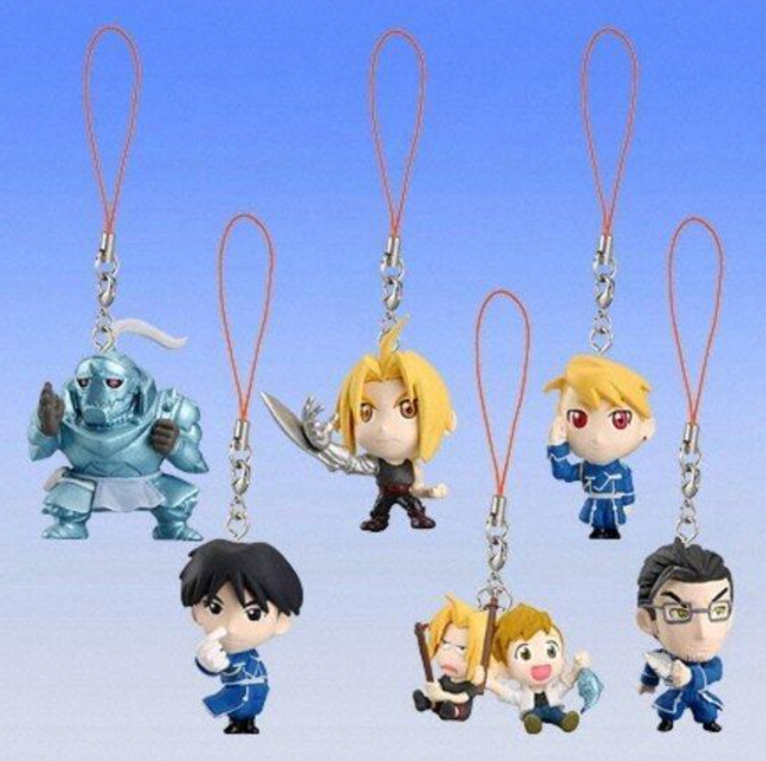 Bandai Fullmetal Alchemist Gashapon Part 1 6 Mascot Strap Swing Figure Set