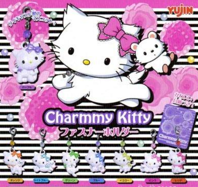 Yujin Sanrio Charmmy Hello Kitty Gashapon 8 Mascot Metal Strap Figure Set