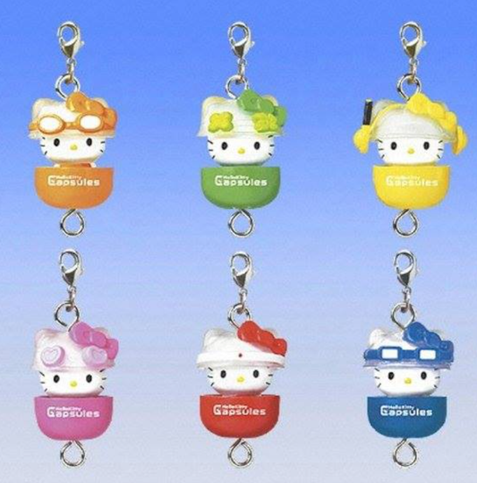 Bandai 2004 Sanrio Hello Kitty Gashapon Capsules Fortune 6 Mascot Strap Collection Figure Set
