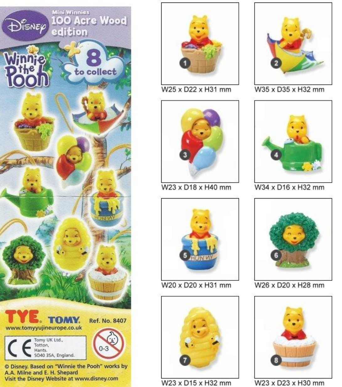 Tomy Disney Gashapon Winnie The Pooh Mini Winnies 100 Acre Wood Edition 8 Collection Figure Set