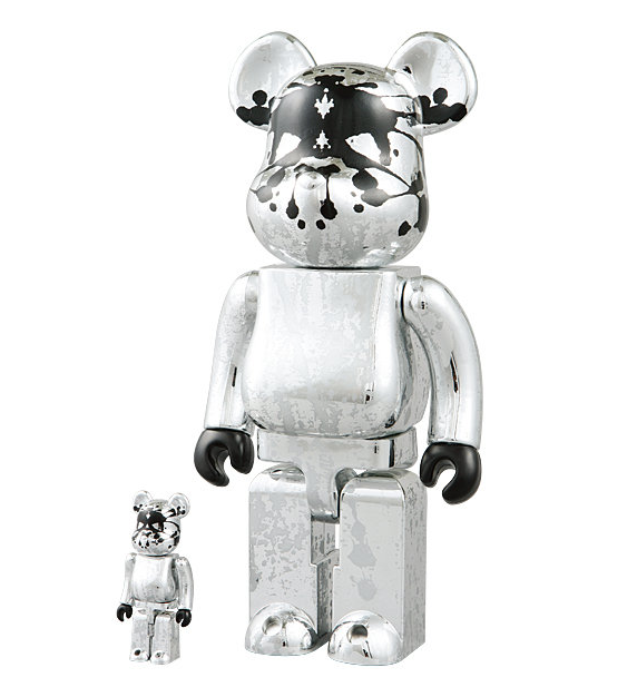 Medicom Toy 2005 Be@rbrick 400% 100% Pushead Psyche Bandit Silver Ver 11" Vinyl Collection Figure - Lavits Figure
 - 1