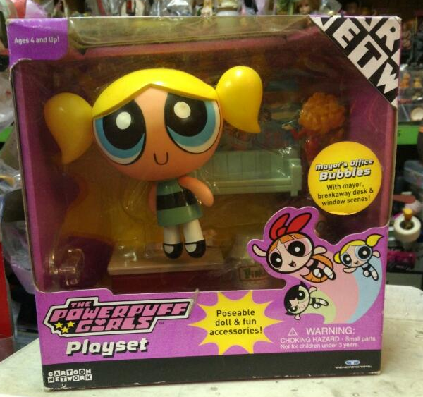 Cartoon Network 2003 The Powerpuff Girls Mayor's Office Bubbles Poseable  Doll Action Figure Play Set