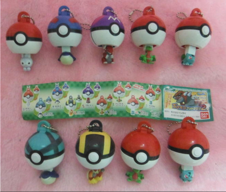 Bandai Pokemon Pocket Monster Gashapon Pokeball Strap Part 2 9 Figure Set Used