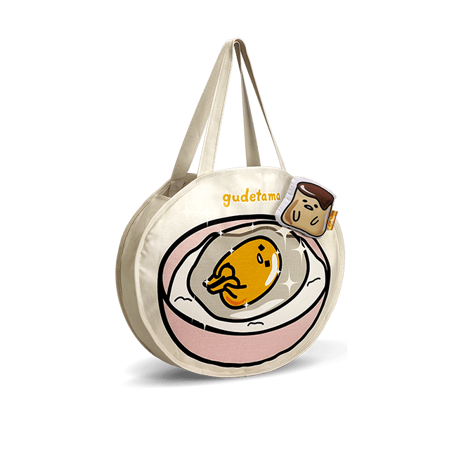 Sanrio Gudetama Family Mart Limited Cake Ver 18" Tote Bag w/ Badge - Lavits Figure