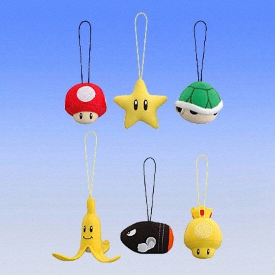 Bandai 2008 Mario Kart Wii Gashapon Fluffy Mascot 6 Collection Figure Set