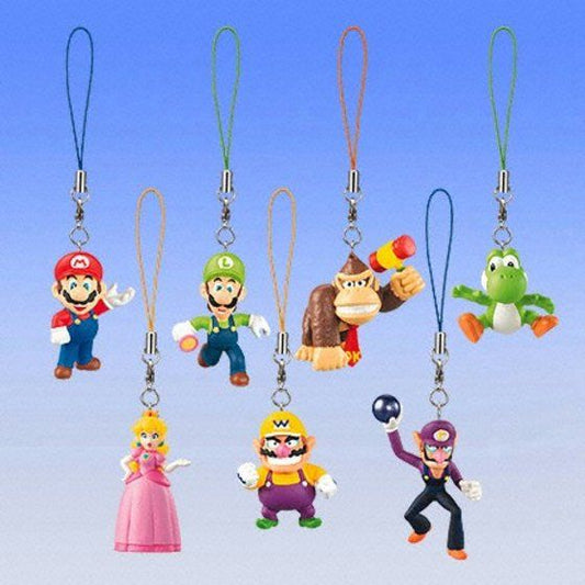 Bandai Super Mario Bros Gashapon Mario Party 4 Anywhere Swing 7 Mascot Strap Collection Figure Set