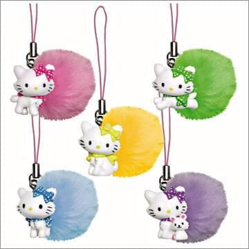 Yujin Sanrio Charmmy Hello Kitty Gashapon Fluffy Strap 5 Mascot Collection Figure Set