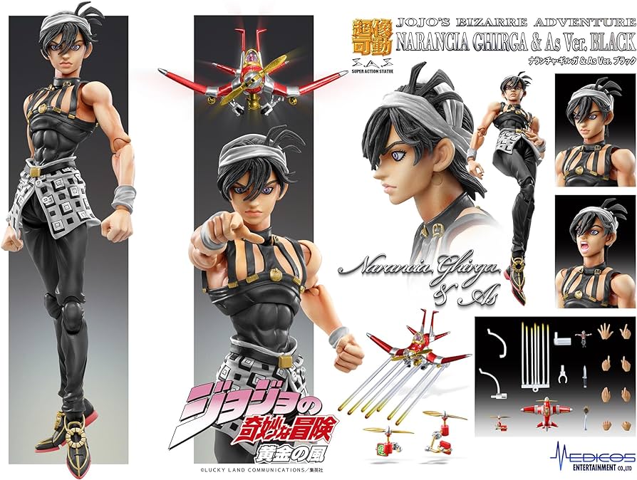 Medicos SAS Super Action Statue JoJo's Bizarre Adventure P5 Golden Wind Narancia Ghirga & Aerosmith ver Black Action Figure