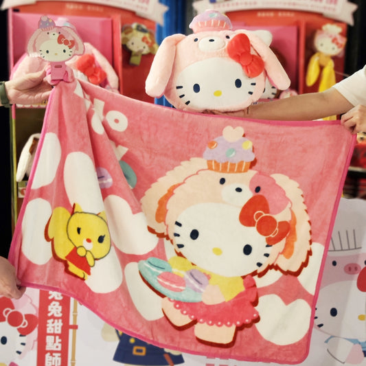 Sanrio Hello Kitty Taiwan Carrefour Limited Plush Doll & Blanket Set Cosplay Rabbit ver