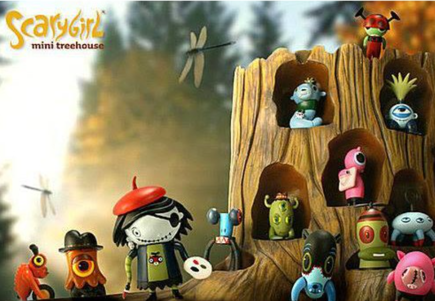 Flying Cat Nathan Jurevicius Scarygirl Mini Tree House 14 3" Vinyl Figure Set