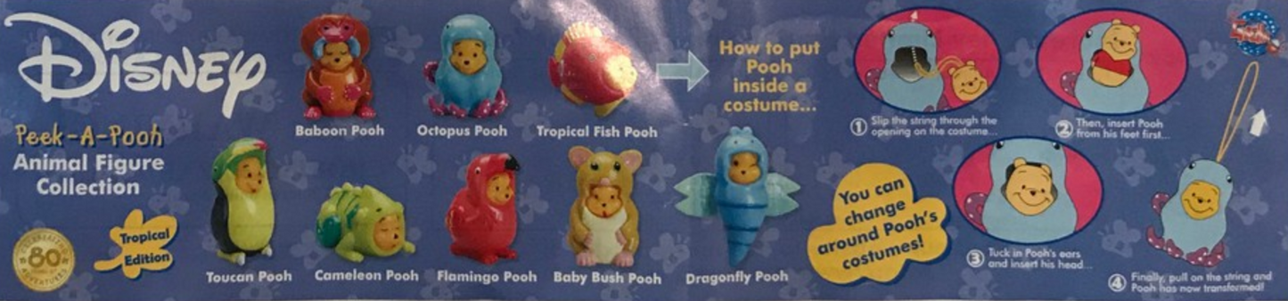 Yujin Disney Gashapon Winnie The Pooh Peek-A-Pooh Animal Wear Tropical Edition 8 Collection Figure Set