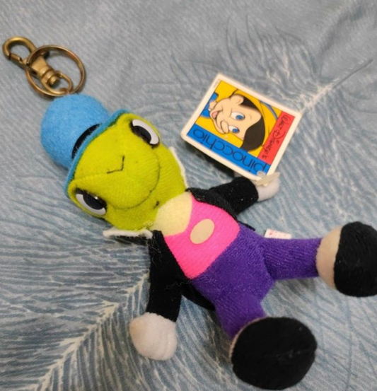 Vintage Walt Disney Pinocchio Jiminy Cricket Key Chain Holder Plush Doll Figure Type C